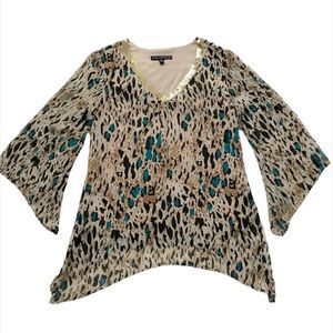 Sara Michelle petite leopard print blouse with sequined neck